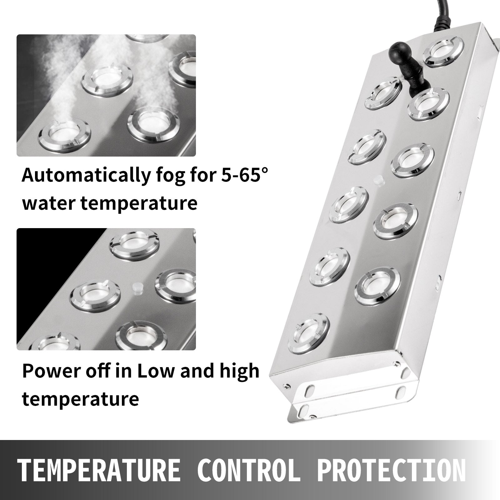High-Output 10 Head Ultrasonic Mist Maker Fogger with IP67 Waterproof Power Supply for Gardens, Ponds, and Humidifying - 5kg/h Output, Air-Cooled Stainless Steel Design