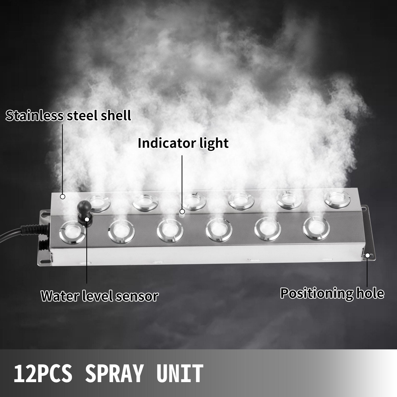 12 Head Ultrasonic Mist Maker with IP67 Waterproof Power Supply, Stainless Steel Humidifier for Ponds, 7kg/h Fogger, 320W Atomizer