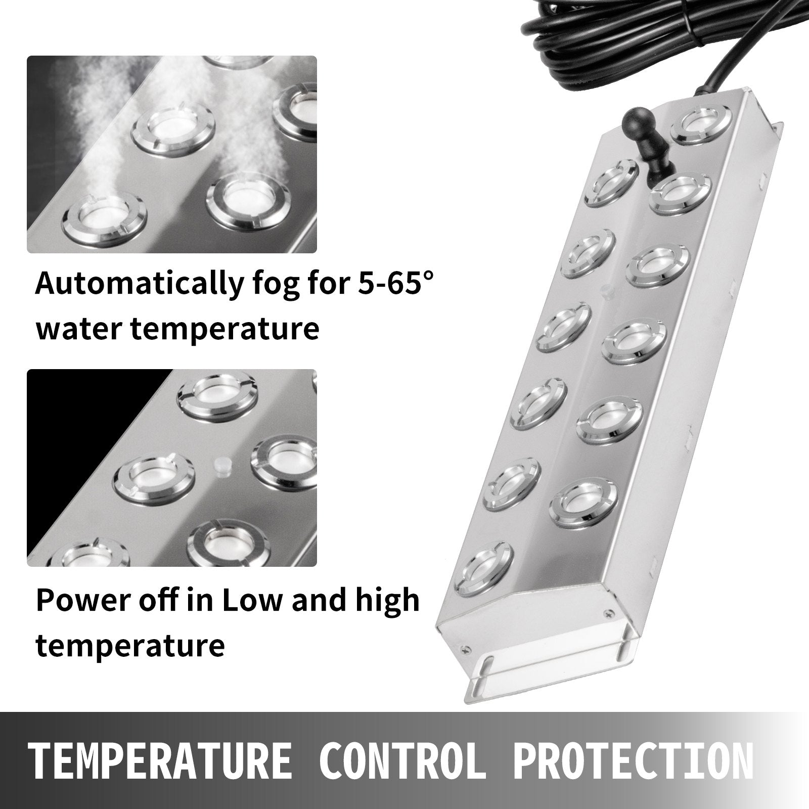 12 Head Ultrasonic Mist Maker with IP67 Waterproof Power Supply, Stainless Steel Humidifier for Ponds, 7kg/h Fogger, 320W Atomizer