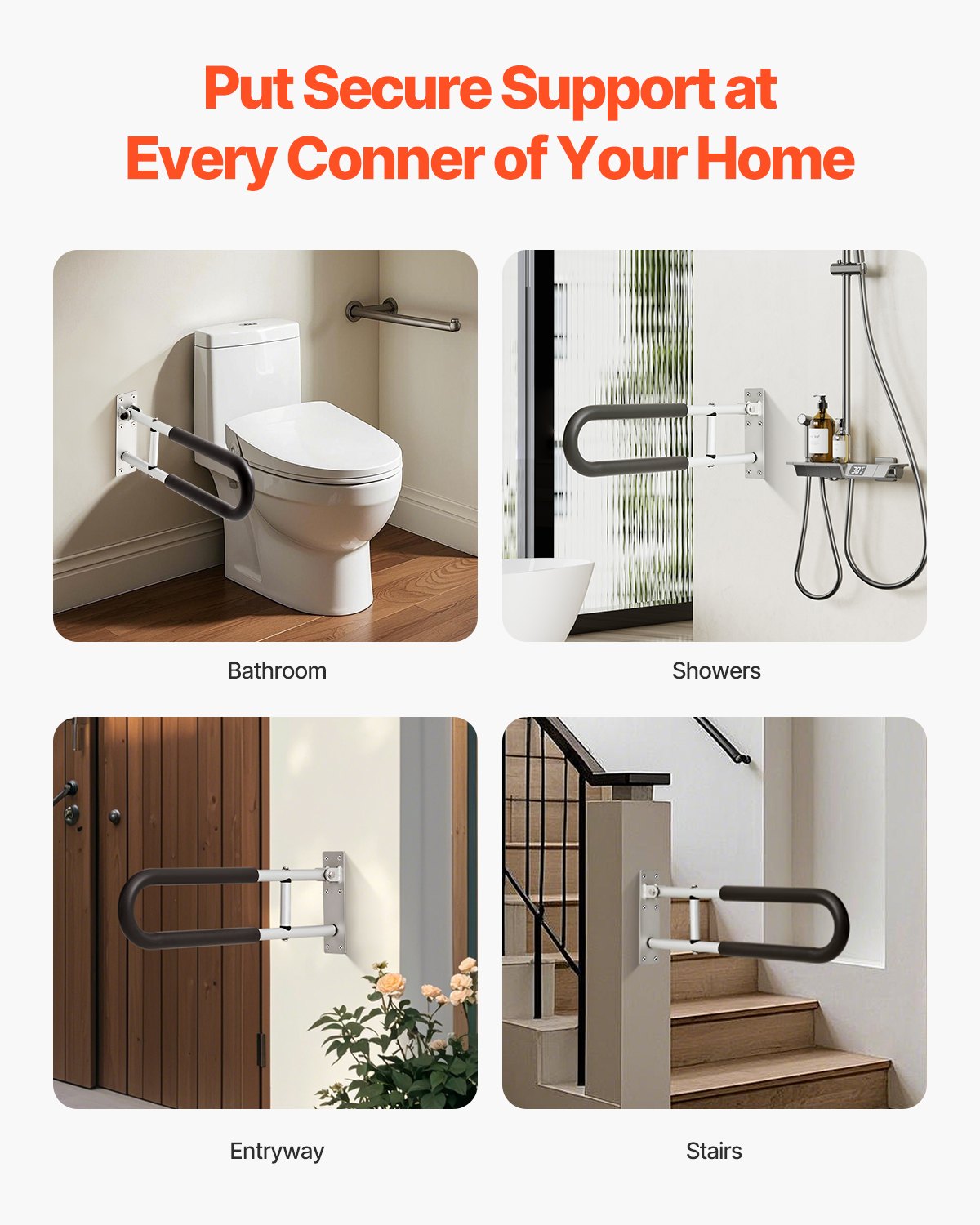 Foldable U-Shaped Toilet Safety Rail with Anti-Slip Handle, 300 lb Capacity for Elderly, Disabled, Pregnant - Easy Installation, Matte Silver Finish