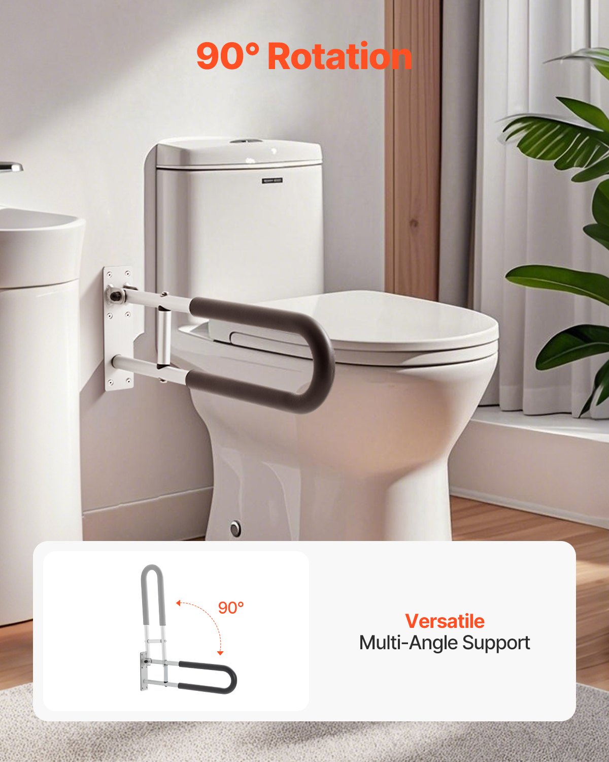 Foldable U-Shaped Toilet Safety Rail with Anti-Slip Handle, 300 lb Capacity for Elderly, Disabled, Pregnant - Easy Installation, Matte Silver Finish