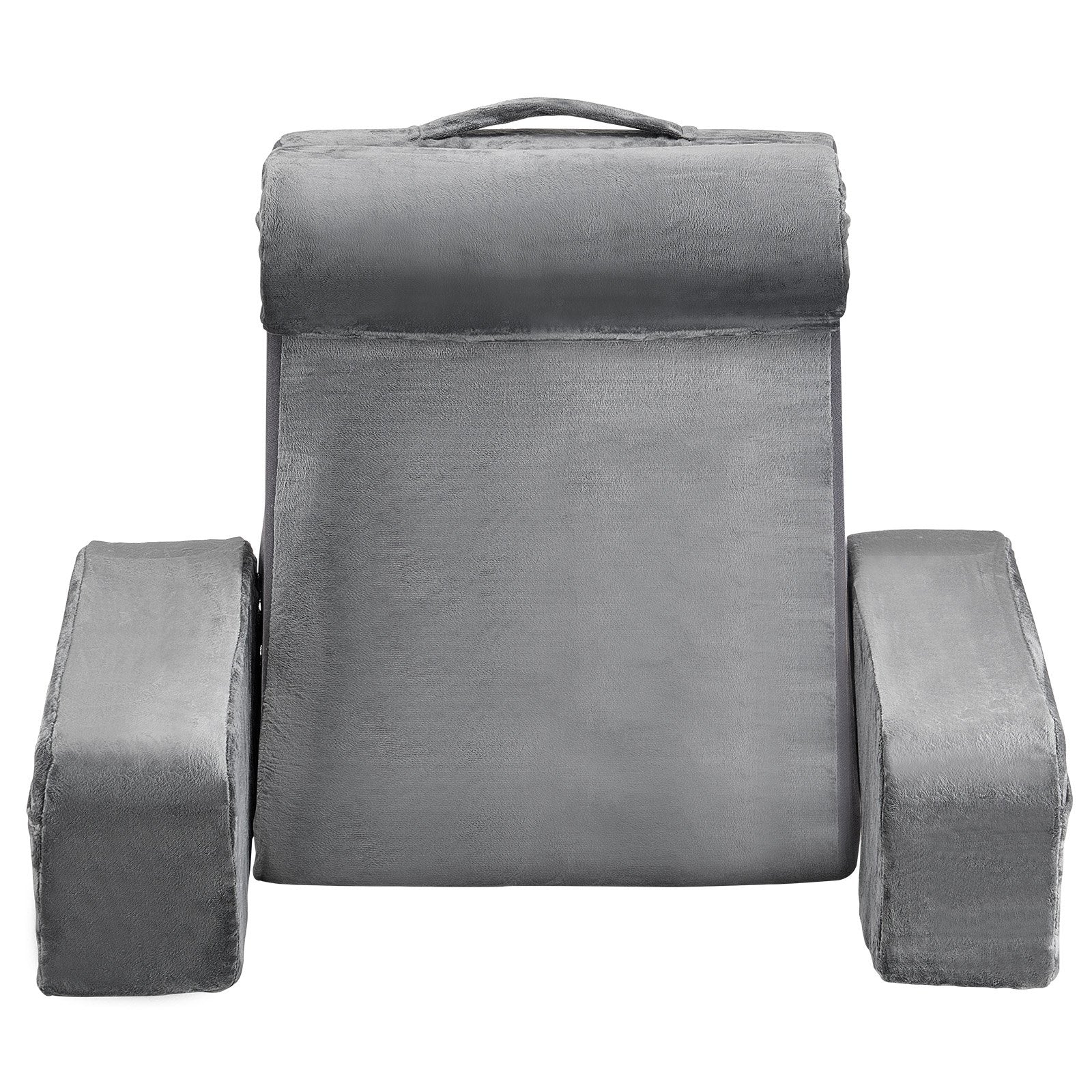 Ergonomic Grey Reading Pillow with Arm Support, Removable Headrest, 3 Storage Pockets, and 25D Sponge for Bed, Gaming, Working Comfort