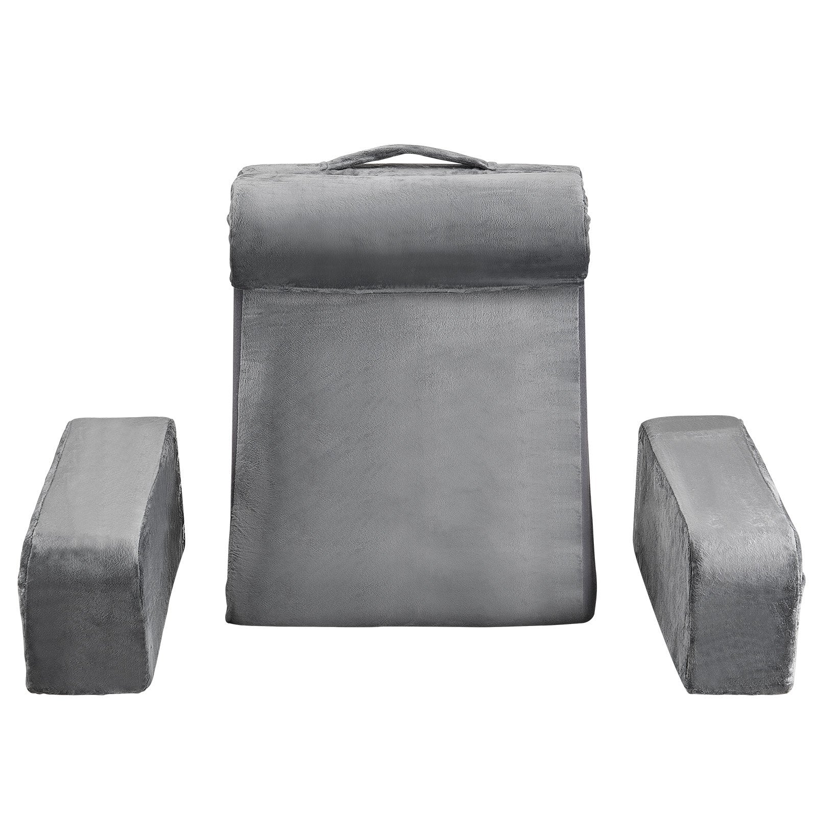 Ergonomic Grey Reading Pillow with Arm Support, Removable Headrest, 3 Storage Pockets, and 25D Sponge for Bed, Gaming, Working Comfort