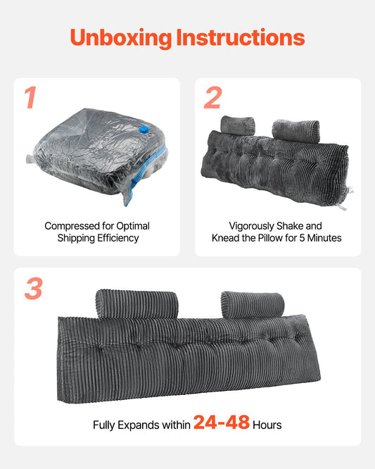 Luxurious King Size Wedge Headboard Pillow with Dual Headrests & Pockets - Soft Grey Velvet for Reading, Gaming, & Relaxing Comfort