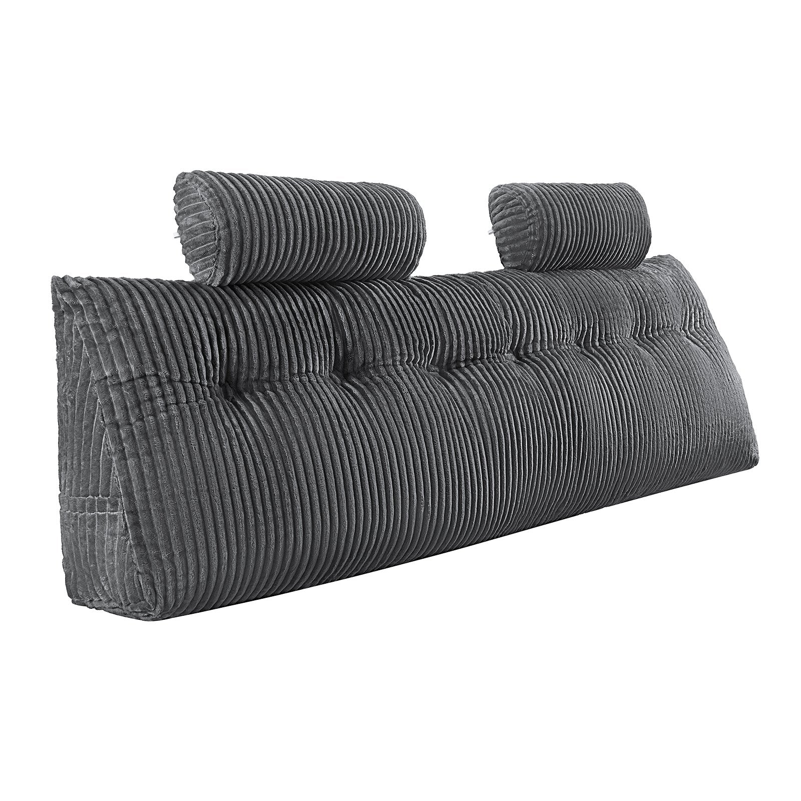 Luxurious King Size Wedge Headboard Pillow with Dual Headrests & Pockets - Soft Grey Velvet for Reading, Gaming, & Relaxing Comfort