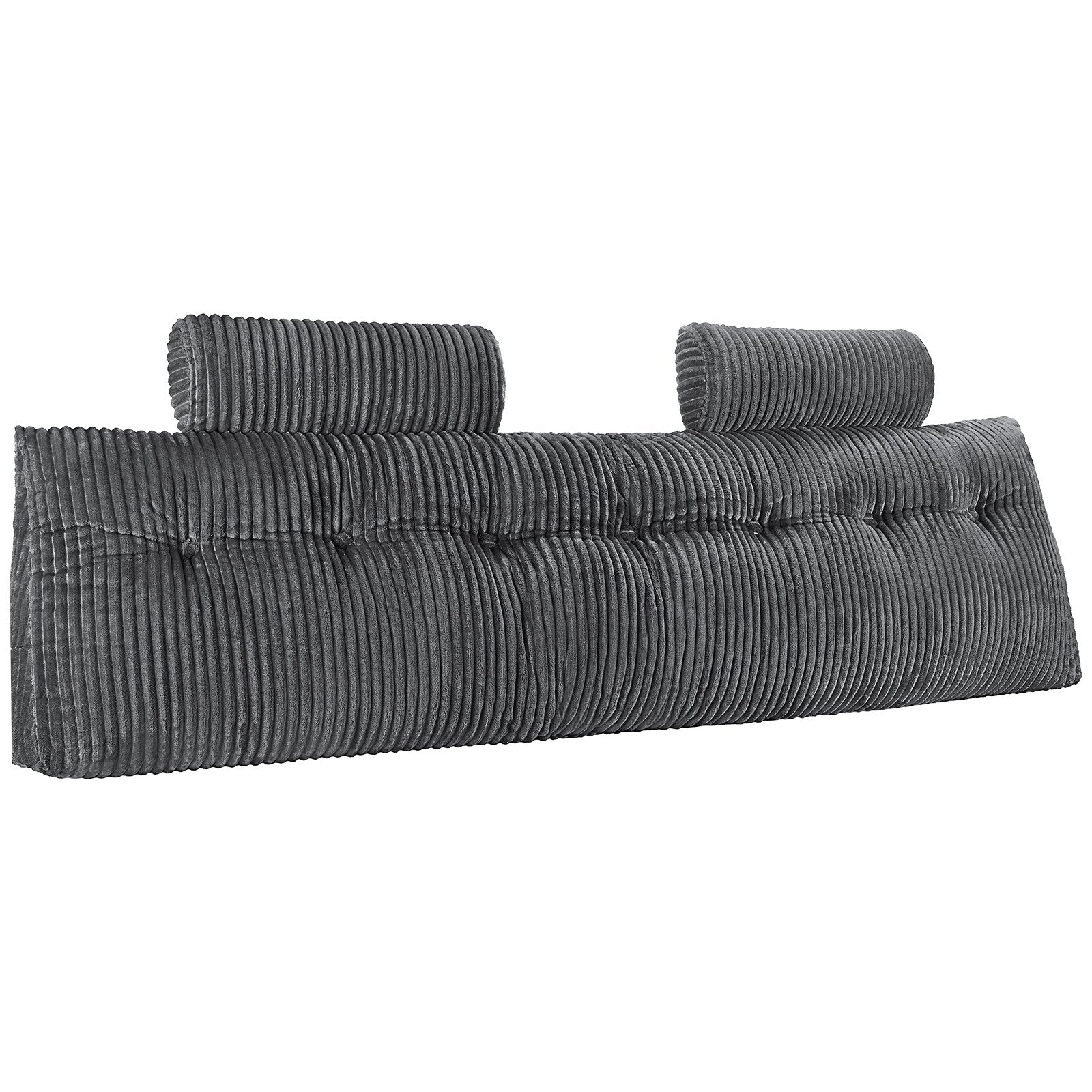 Luxurious King Size Wedge Headboard Pillow with Dual Headrests & Pockets - Soft Grey Velvet for Reading, Gaming, & Relaxing Comfort