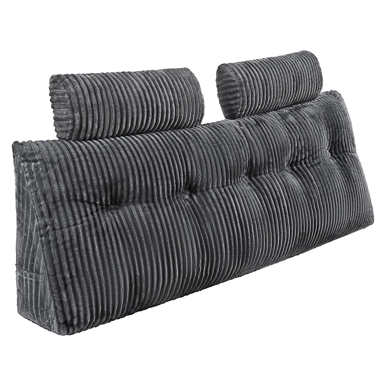 Queen Size Grey Wedge Headboard Pillow with Pockets & Removable Velvet Cover - Ideal for Reading, Gaming, Resting, and Bedside Comfort