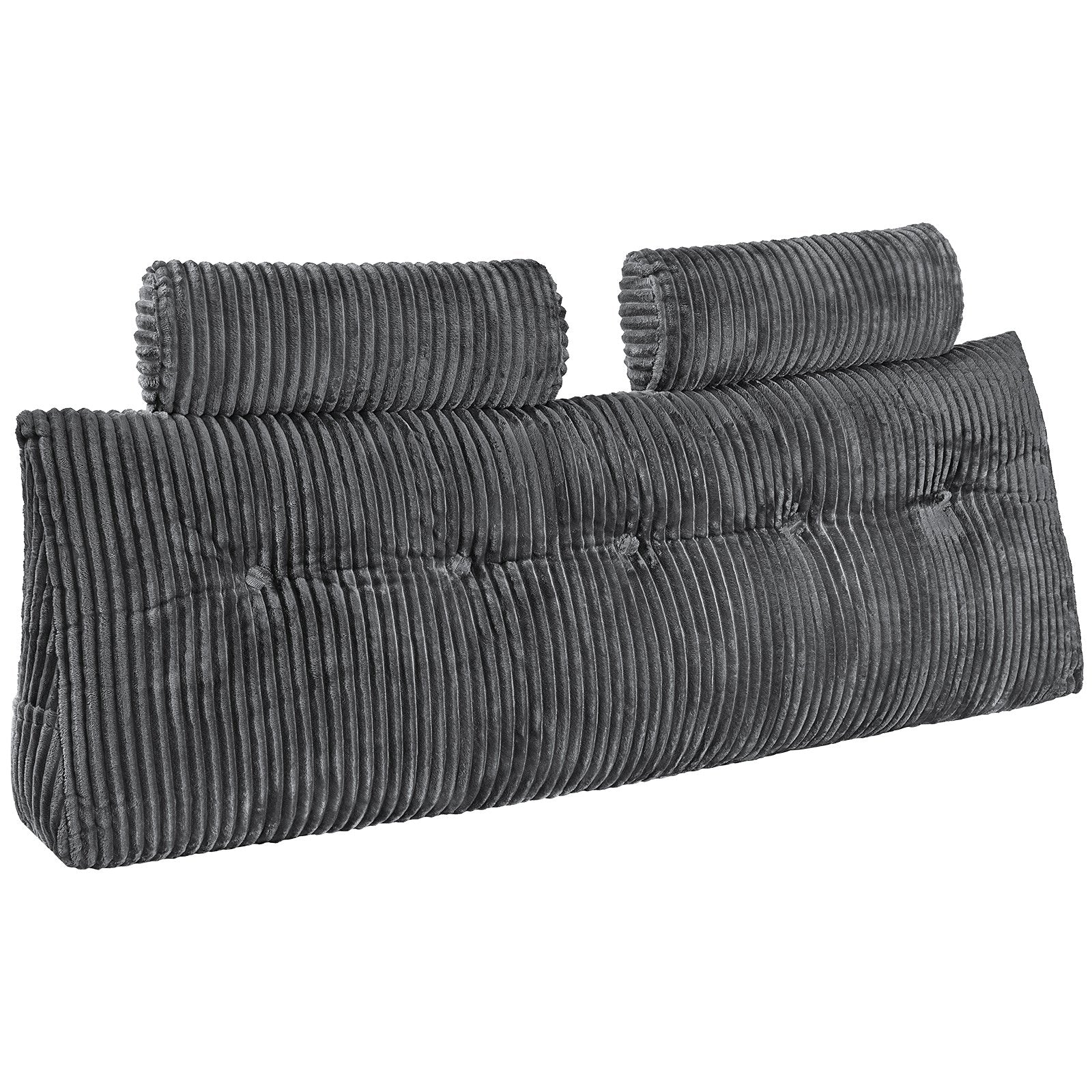 Queen Size Grey Wedge Headboard Pillow with Pockets & Removable Velvet Cover - Ideal for Reading, Gaming, Resting, and Bedside Comfort