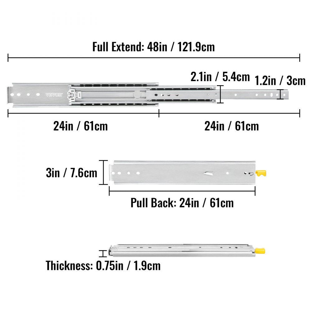 24-Inch Ball Bearing Drawer Slides with Lock - Supports Up to 500lbs for Heavy Duty Applications