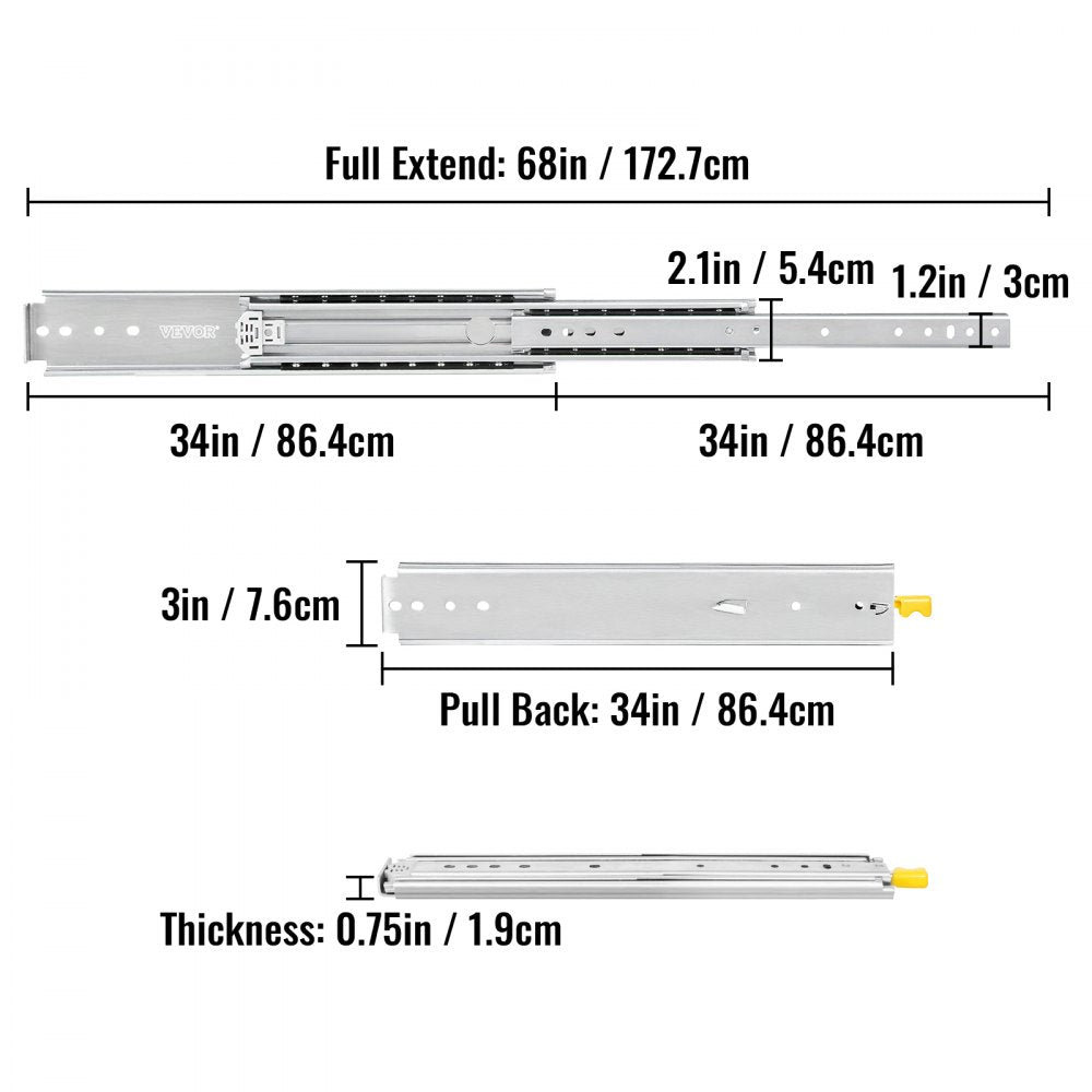 Heavy Duty Drawer Slides 500lbs Ball Bearing Drawer Slides 34inch Long with Lock