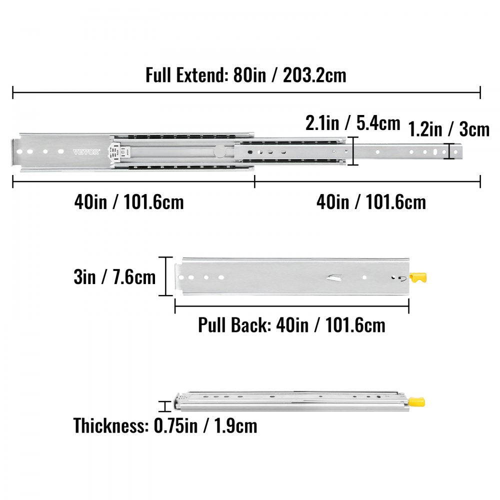 40-Inch Locking Ball Bearing Drawer Slides - Supports Up to 500lbs for Heavy Duty Applications