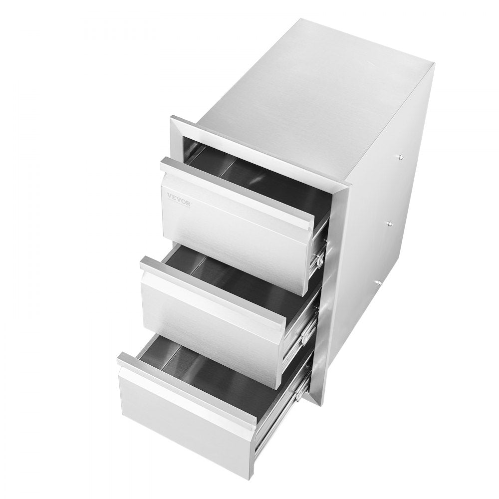 VEVOR Outdoor Kitchen Drawers 14.7" W x 25.4" H x 18.7" D, Box Frame Style Flush Mount BBQ Drawers with Stainless Steel Handle, BBQ Island Drawers for Outdoor Kitchens or Patio Grill Station