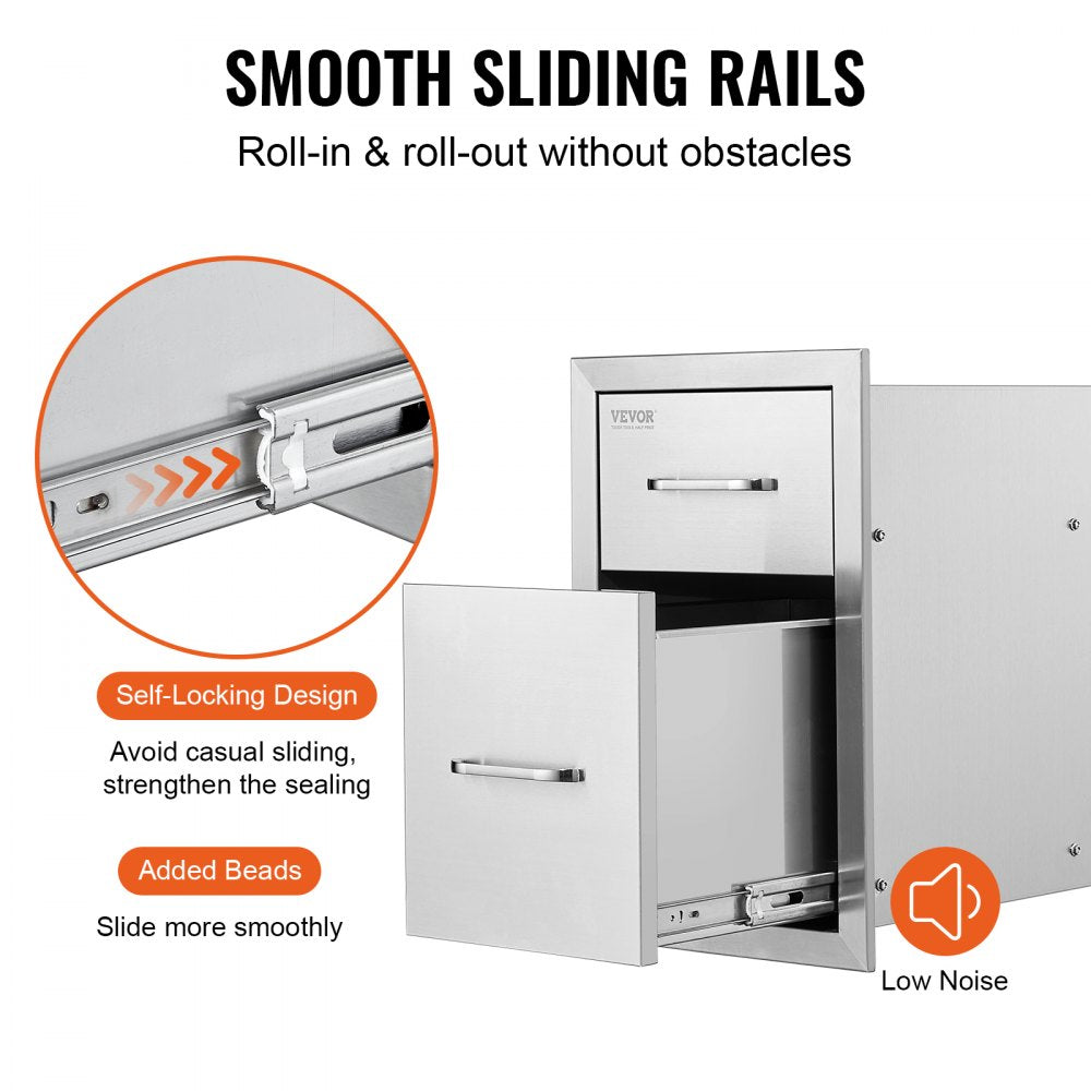 Double Access BBQ Drawers for Outdoor Kitchens - 13" W x 20.4" H x 20.8" D, Stainless Steel Handle