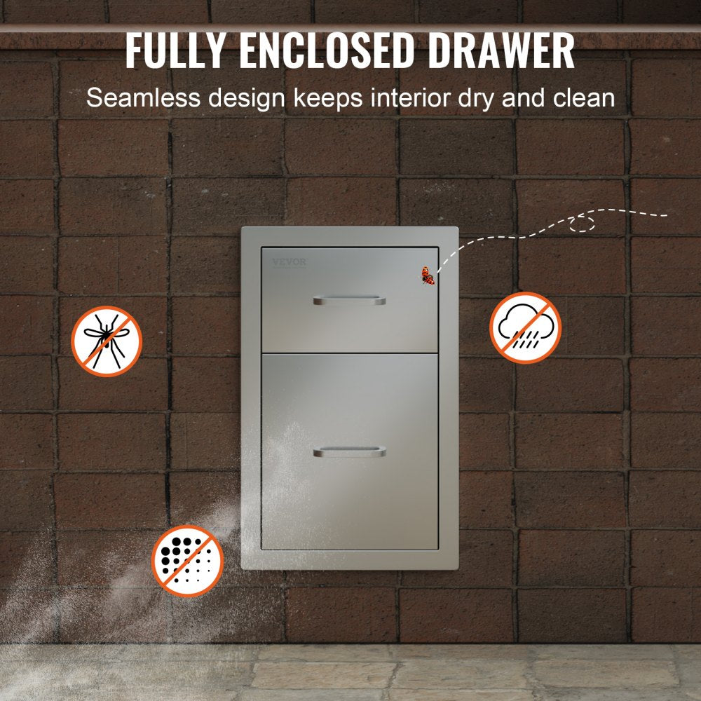 Double Access BBQ Drawers for Outdoor Kitchens - 13" W x 20.4" H x 20.8" D, Stainless Steel Handle