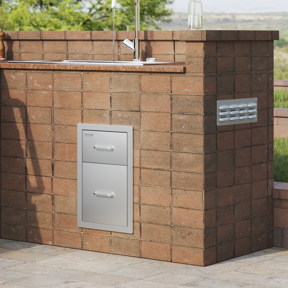 Double Access BBQ Drawers for Outdoor Kitchens - 13" W x 20.4" H x 20.8" D, Stainless Steel Handle