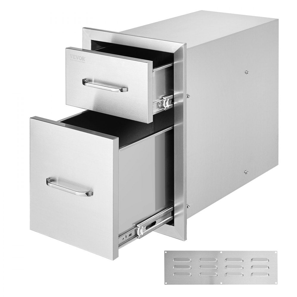 Double Access BBQ Drawers for Outdoor Kitchens - 13" W x 20.4" H x 20.8" D, Stainless Steel Handle