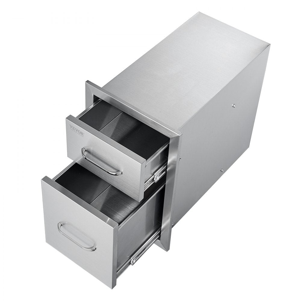 Double Access BBQ Drawers for Outdoor Kitchens - 13" W x 20.4" H x 20.8" D, Stainless Steel Handle