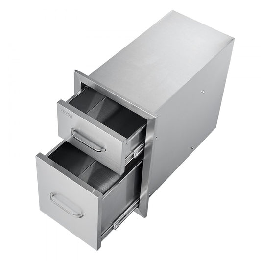 VEVOR Outdoor Kitchen Drawers 13\" W x 20.4\" H x 20.8\" D, Flush Mount Double BBQ Access Drawers with Stainless Steel Handle, BBQ Island Drawers for Outdoor Kitchens or Patio Grill Station