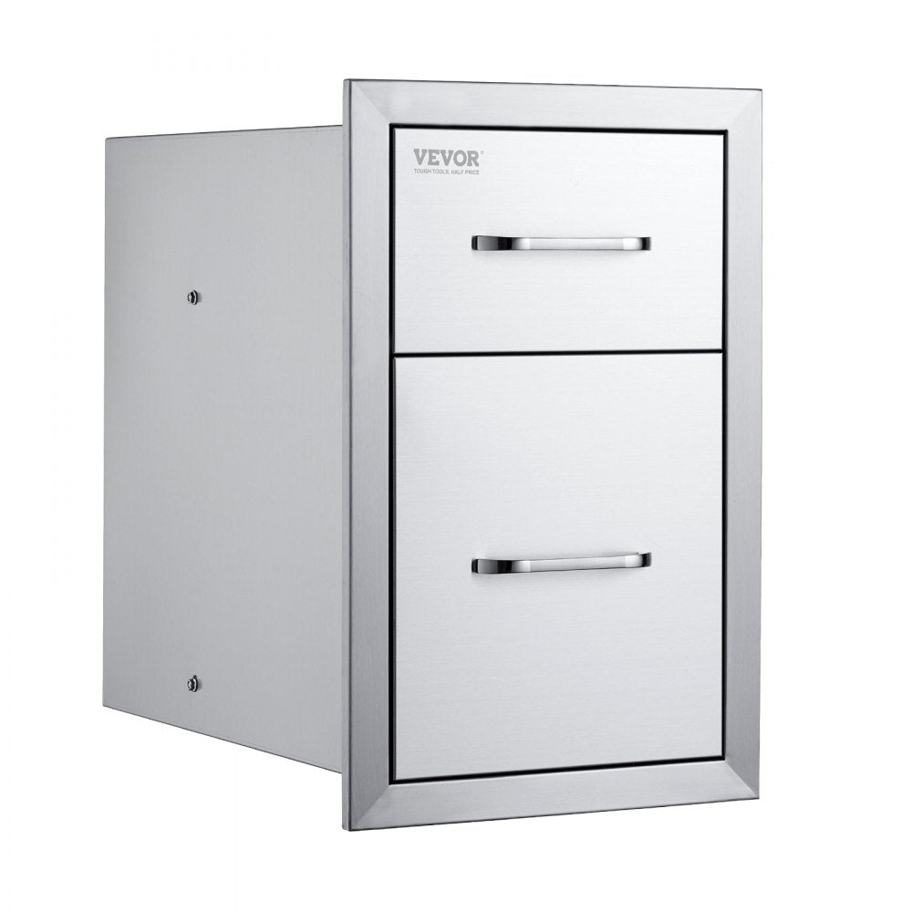 Double Access BBQ Drawers for Outdoor Kitchens - 13" W x 20.4" H x 20.8" D, Stainless Steel Handle