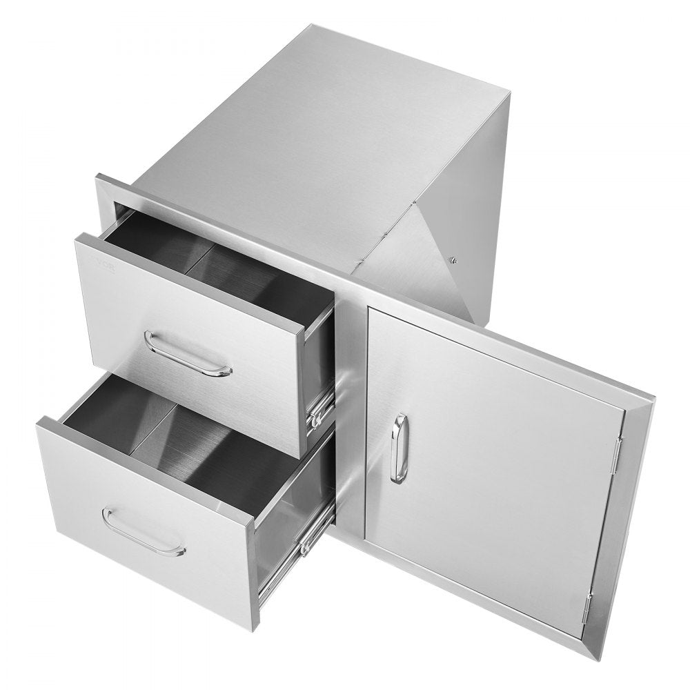 VEVOR Outdoor Kitchen Door Drawer Combo 32.5\" W x 21.6\" H x 20.5\'\'D, Access Door/Double Drawers with Paper Towel Rack, BBQ Island Drawers with Stainless Steel Handles for Outdoor Kitchen