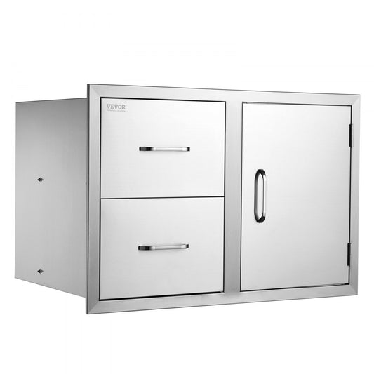 Stainless Steel Outdoor Kitchen Combo: Double Drawers, Access Door, and Paper Towel Rack for BBQ Island, 32.5" W x 21.6" H x 20.5" D