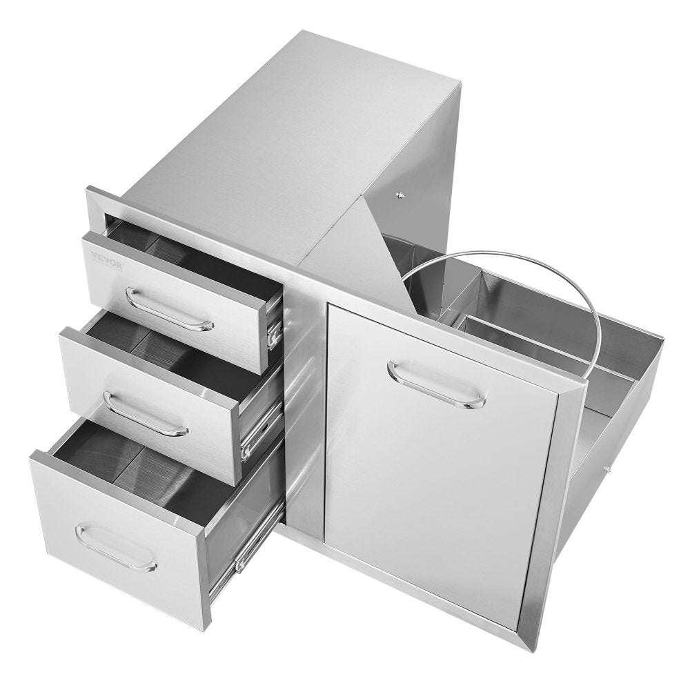 VEVOR Outdoor Kitchen Door Drawer Combo 29.5\" W x 22.6\" H x 21.7\'\'D, Access Door/Triple Drawers with Propane Drawer and Adjustable Garbage Ring, Perfect for BBQ Island Patio Grill Station