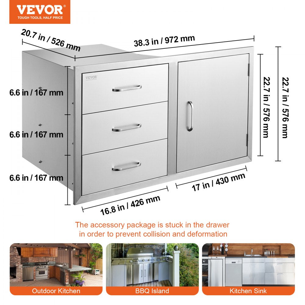Spacious Outdoor Kitchen BBQ Access Door and Triple Drawer Combo - Ideal for Patio Grill Stations