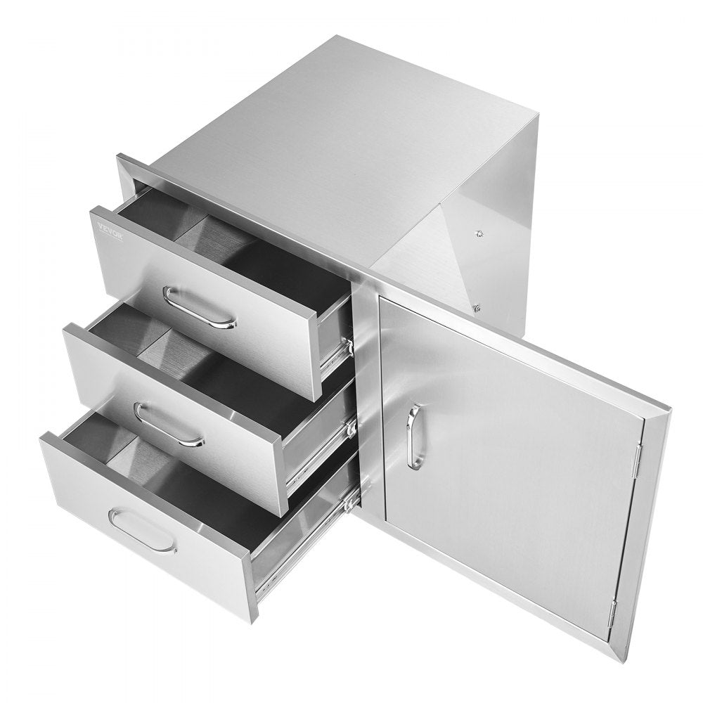 VEVOR Outdoor Kitchen Door Drawer Combo 38.1\'\'W x 22.6\'\'H x 20.8\'\'D, BBQ Access Door/Triple Drawers Combo with Stainless Steel Handles, Perfect for BBQ Island Patio Grill Station