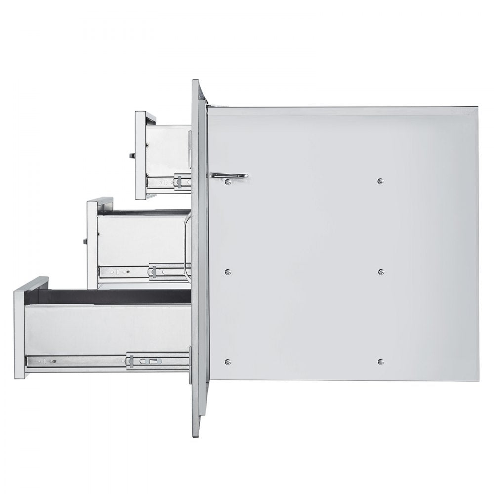 VEVOR Outdoor Kitchen Door Drawer Combo 38.1\'\'W x 22.6\'\'H x 20.8\'\'D, BBQ Access Door/Triple Drawers Combo with Stainless Steel Handles, Perfect for BBQ Island Patio Grill Station