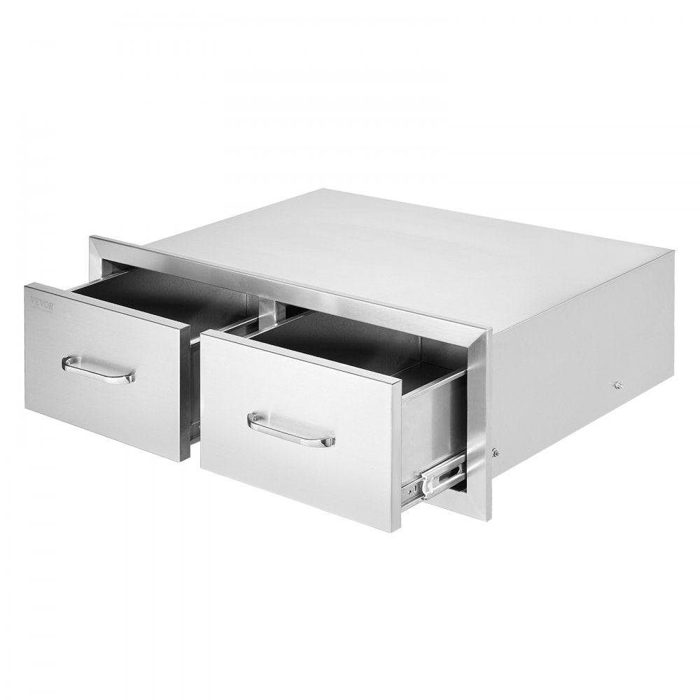 Spacious Stainless Steel Horizontal Double BBQ Access Drawers for Outdoor Kitchens and Patio Grill Stations, Measuring 30" W x 10" H x 20" D