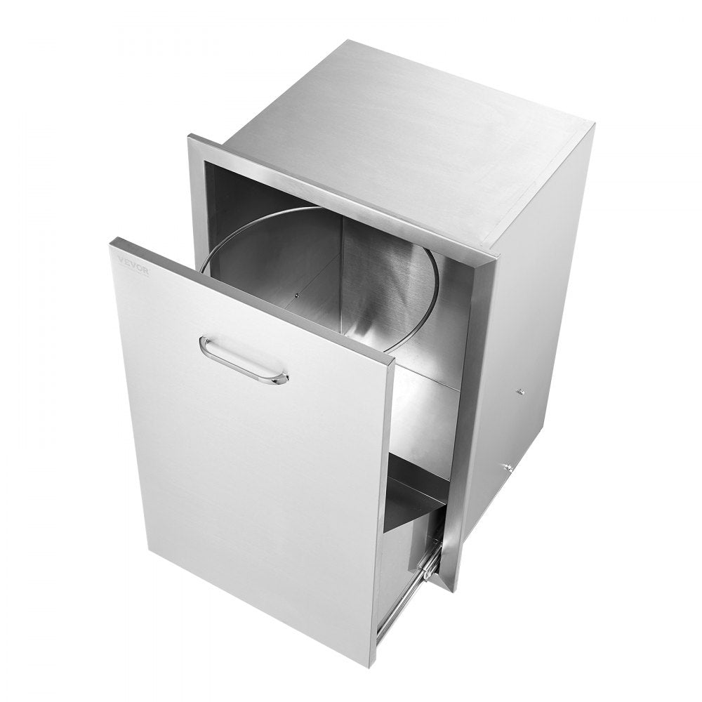 VEVOR Outdoor Kitchen Trash Drawer 19.7W x 26.5H Inch with Trash Bag Ring 11.8 Inch Diameter Ring Stainless Steel Outdoor Kitchen Drawers