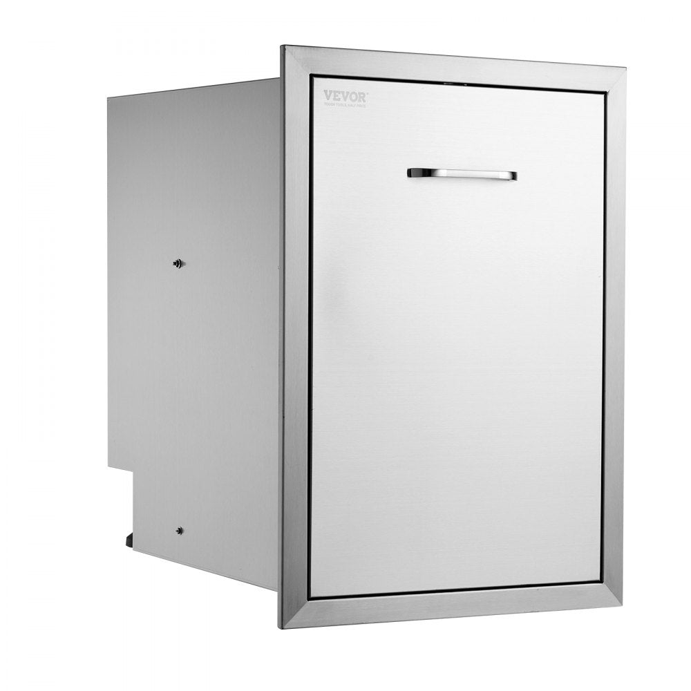 Stainless Steel Pull-Out Trash Drawer with Handle for BBQ Island and Outdoor Kitchen, 17.7x22.8 Inch Raised Style with Convenient Pull-Out Tray