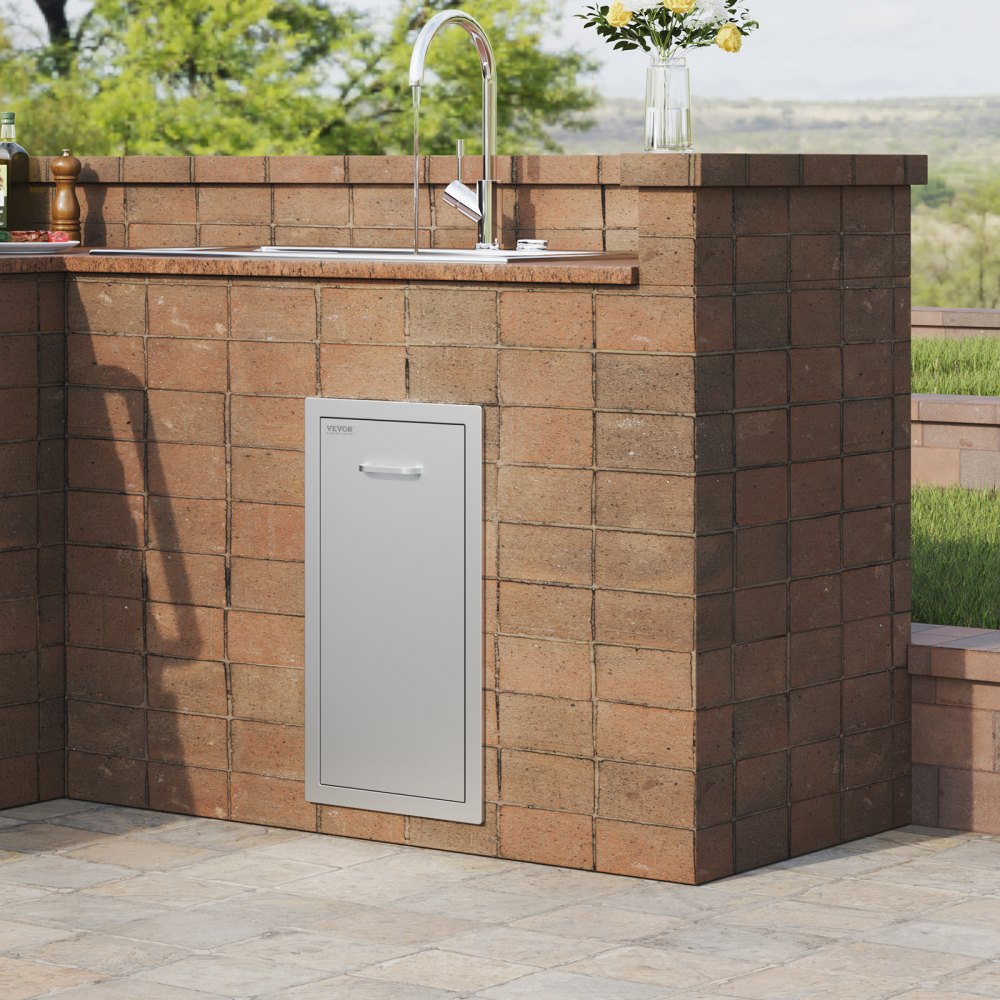 VEVOR Pull Out Trash Drawer 13.6Wx26H Inch Lower Sliding Rails Stainless Steel Trash Drawer with Pull-Out Tray and Handle for Outdoor Kitchen BBQ Island