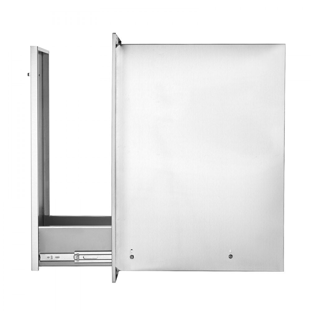 VEVOR Pull Out Trash Drawer 13.6Wx26H Inch Lower Sliding Rails Stainless Steel Trash Drawer with Pull-Out Tray and Handle for Outdoor Kitchen BBQ Island