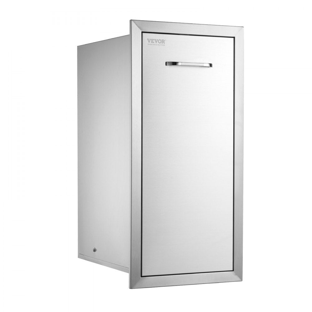 VEVOR Pull Out Trash Drawer 13.6Wx26H Inch Lower Sliding Rails Stainless Steel Trash Drawer with Pull-Out Tray and Handle for Outdoor Kitchen BBQ Island