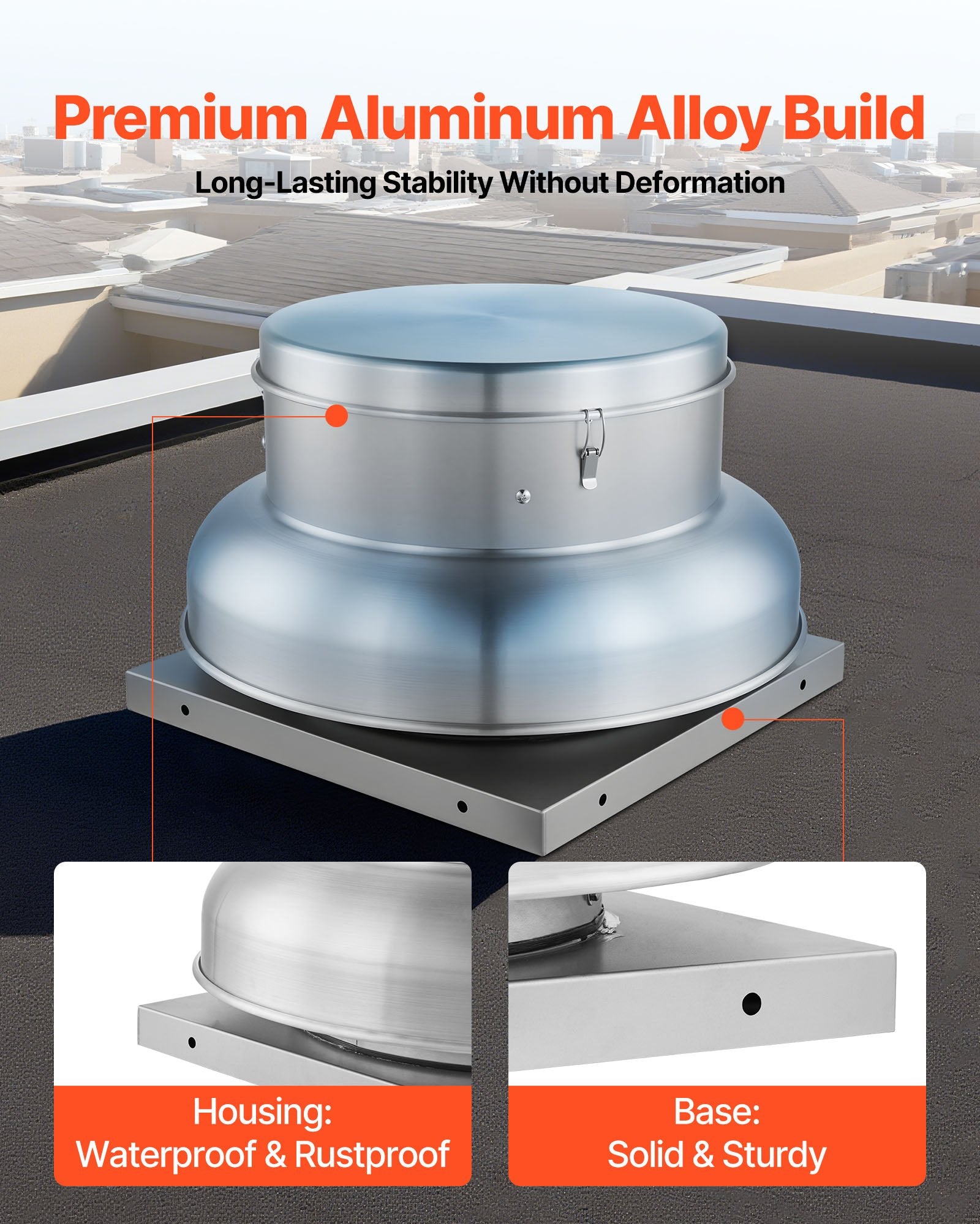 High-Power Roof Exhaust Fan with Adjustable Speed, Durable Aluminum for Attic, Garage, Kitchen, Bathroom, 1500/2600 CFM, Silver Finish