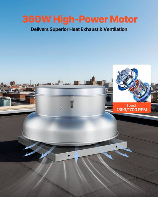 Heavy-Duty Roof Exhaust Fan with High-Power Motor, 24.8" Aluminum Base, Adjustable 3000/3900CFM for Attic, Garage, Kitchen, Bathroom Ventilation