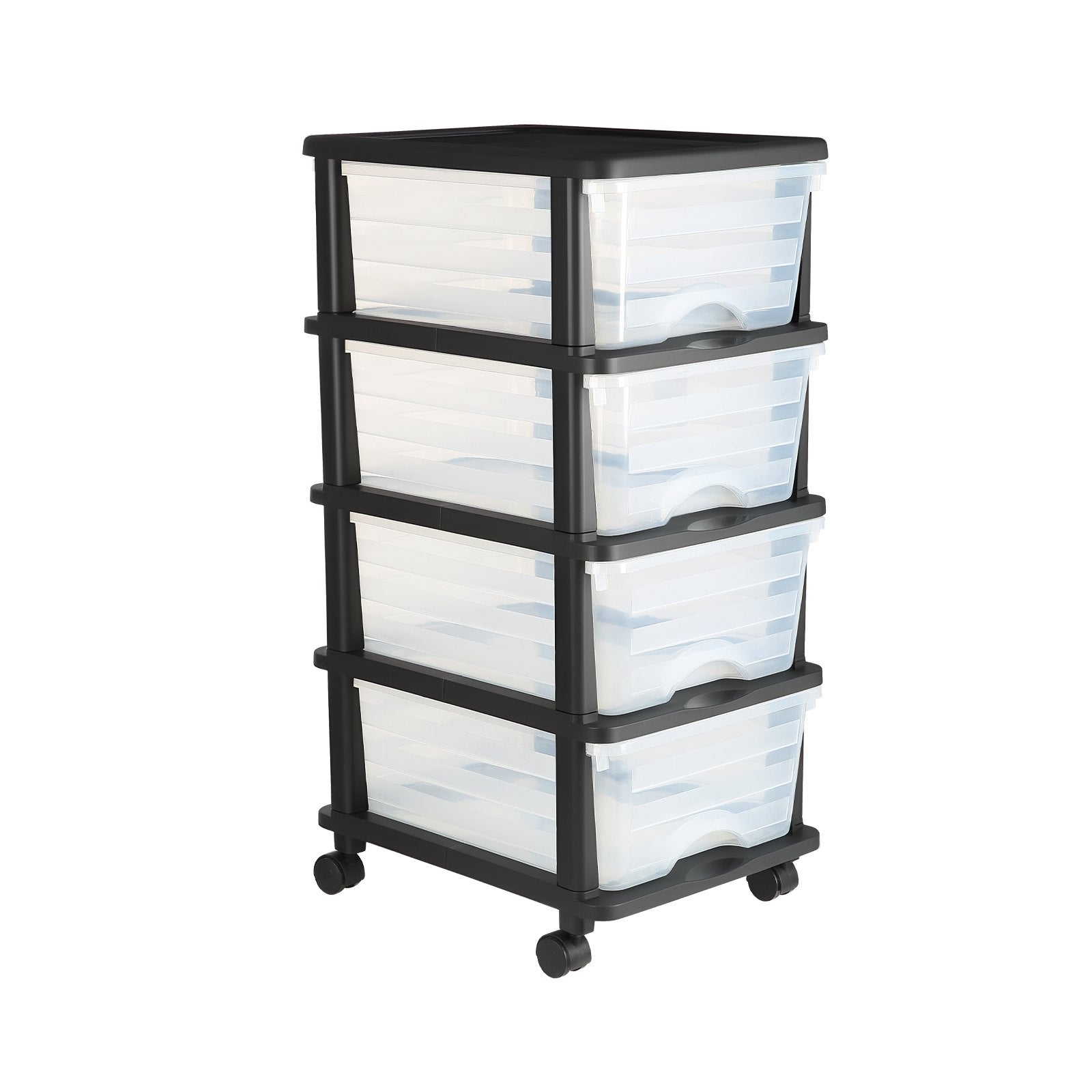 4-Drawer Rolling Storage Cart with Clear Bins for Office, Craft Room, Classroom Organization - Mobile Plastic Organizer with Wheels