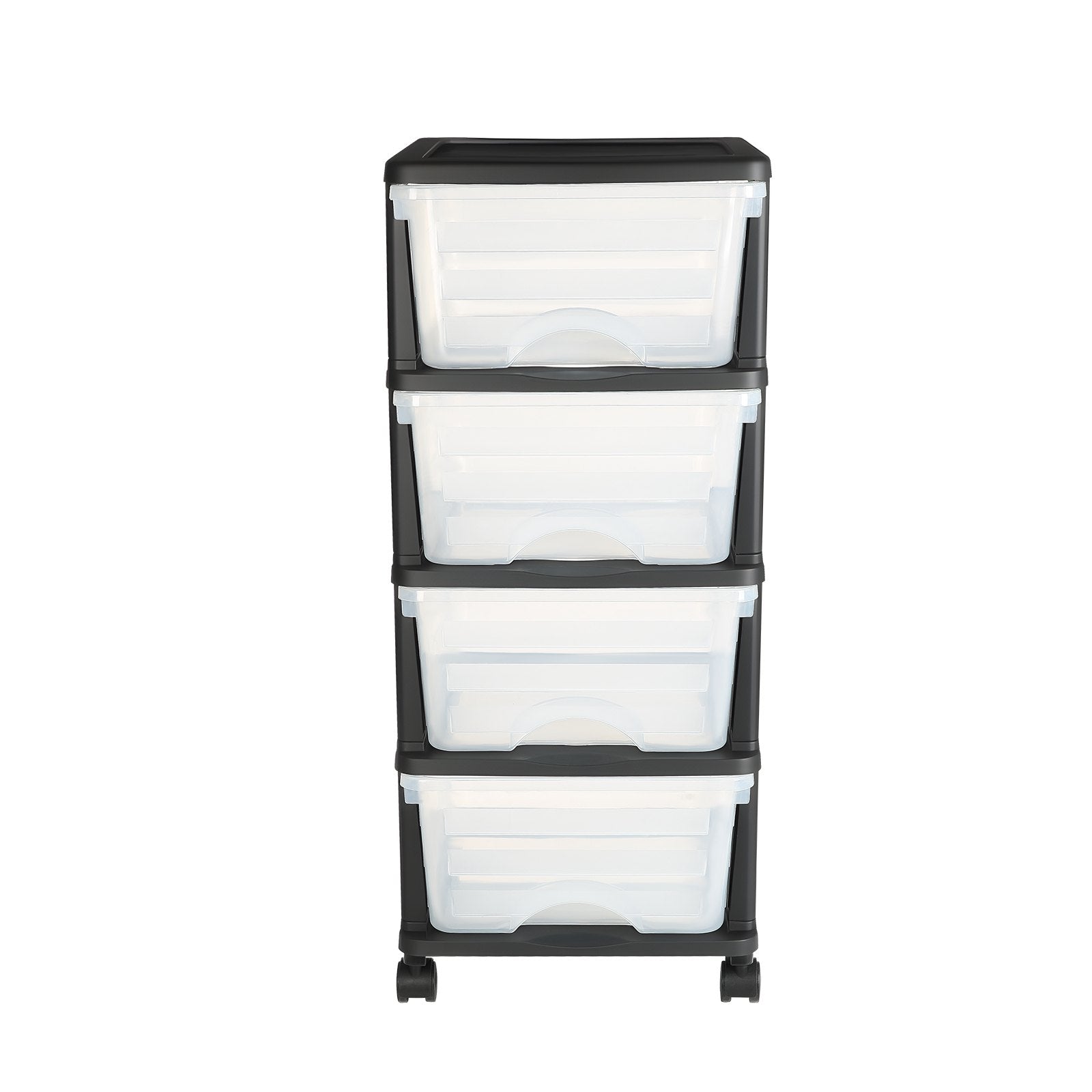 4-Drawer Rolling Storage Cart with Clear Bins for Office, Craft Room, Classroom Organization - Mobile Plastic Organizer with Wheels