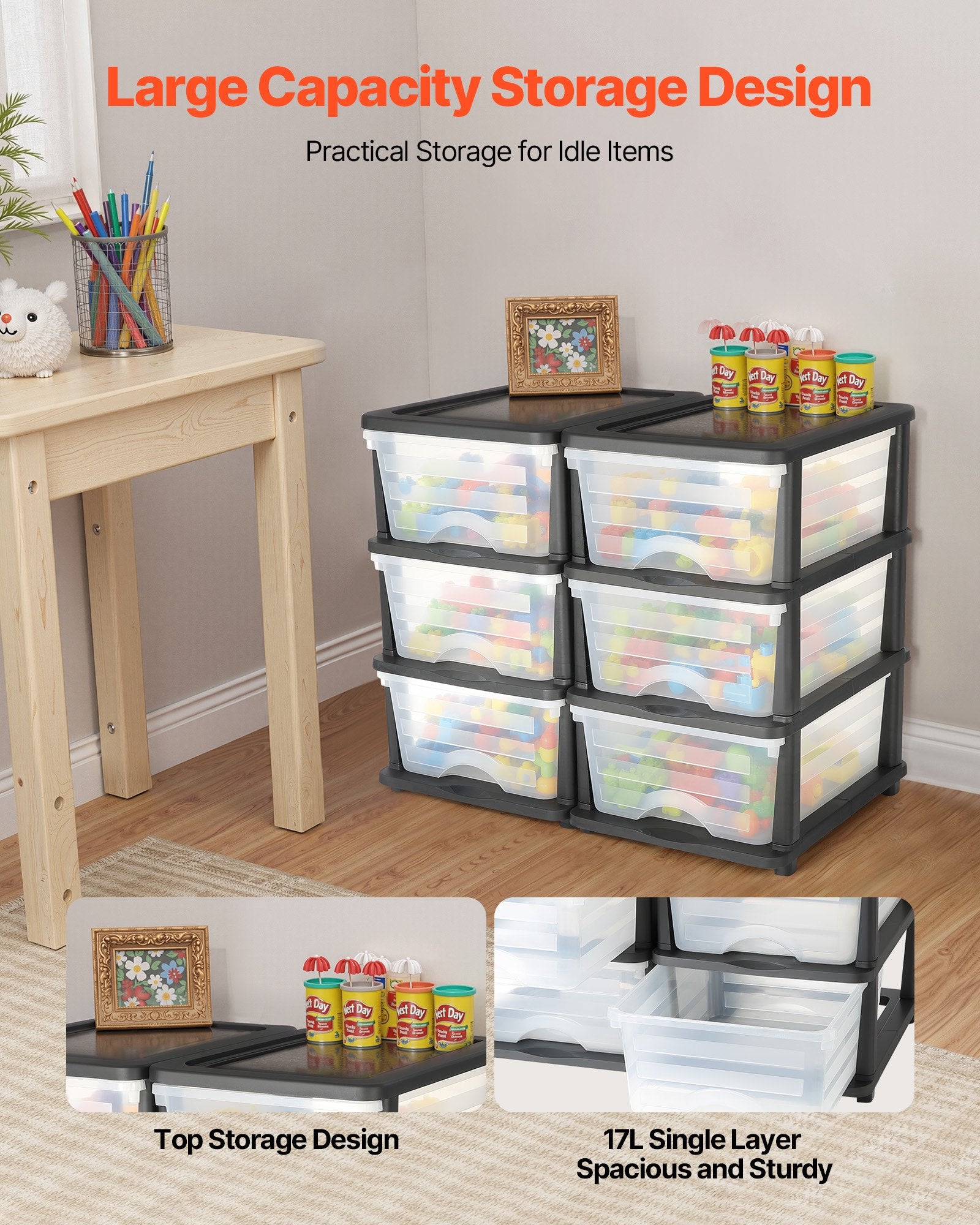 Versatile Clear Plastic Storage Drawers - 2 Pack, 6 Drawer Organizer for Closet, Office, Crafts, Classroom, Home, Efficient Space Saver