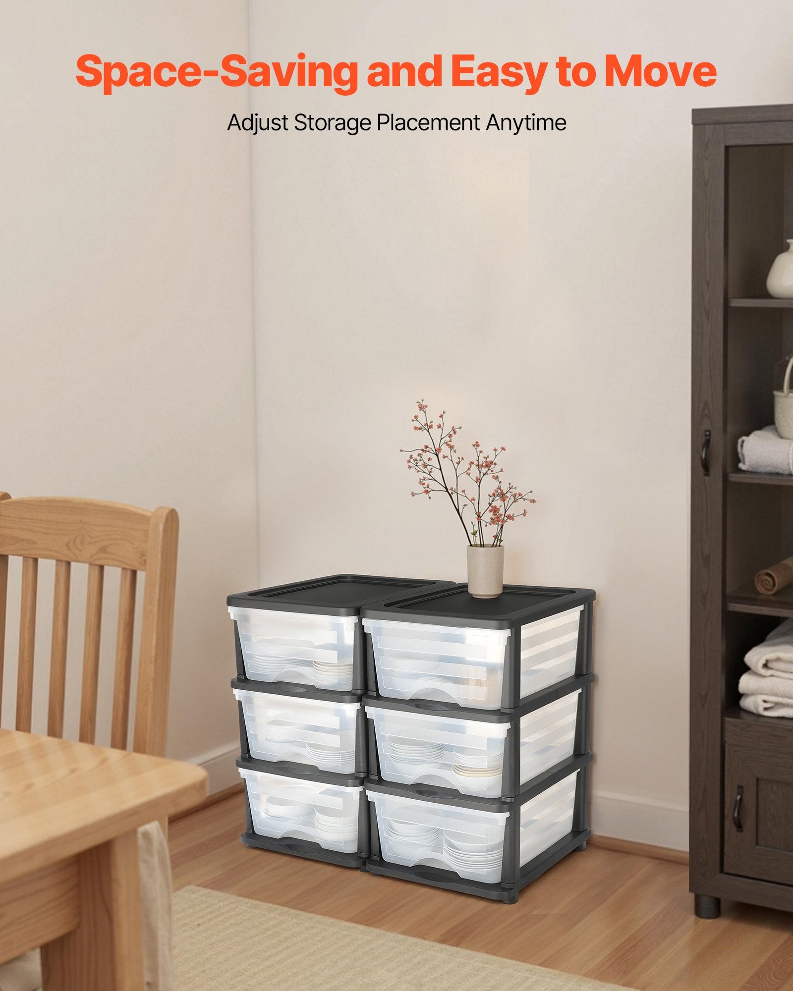 Versatile Clear Plastic Storage Drawers - 2 Pack, 6 Drawer Organizer for Closet, Office, Crafts, Classroom, Home, Efficient Space Saver