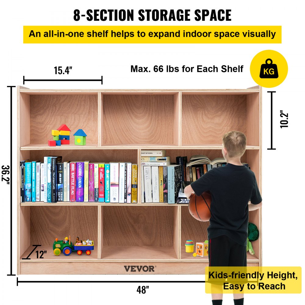 36-Inch High 8-Section Mobile Storage Cabinet for Preschool Classrooms