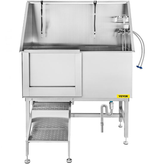 VEVOR 50 Inch Dog Grooming Tub, Professional Stainless Steel Pet Dog Bath Tub, with Steps Faucet & Accessories Dog Washing Station Left Door
