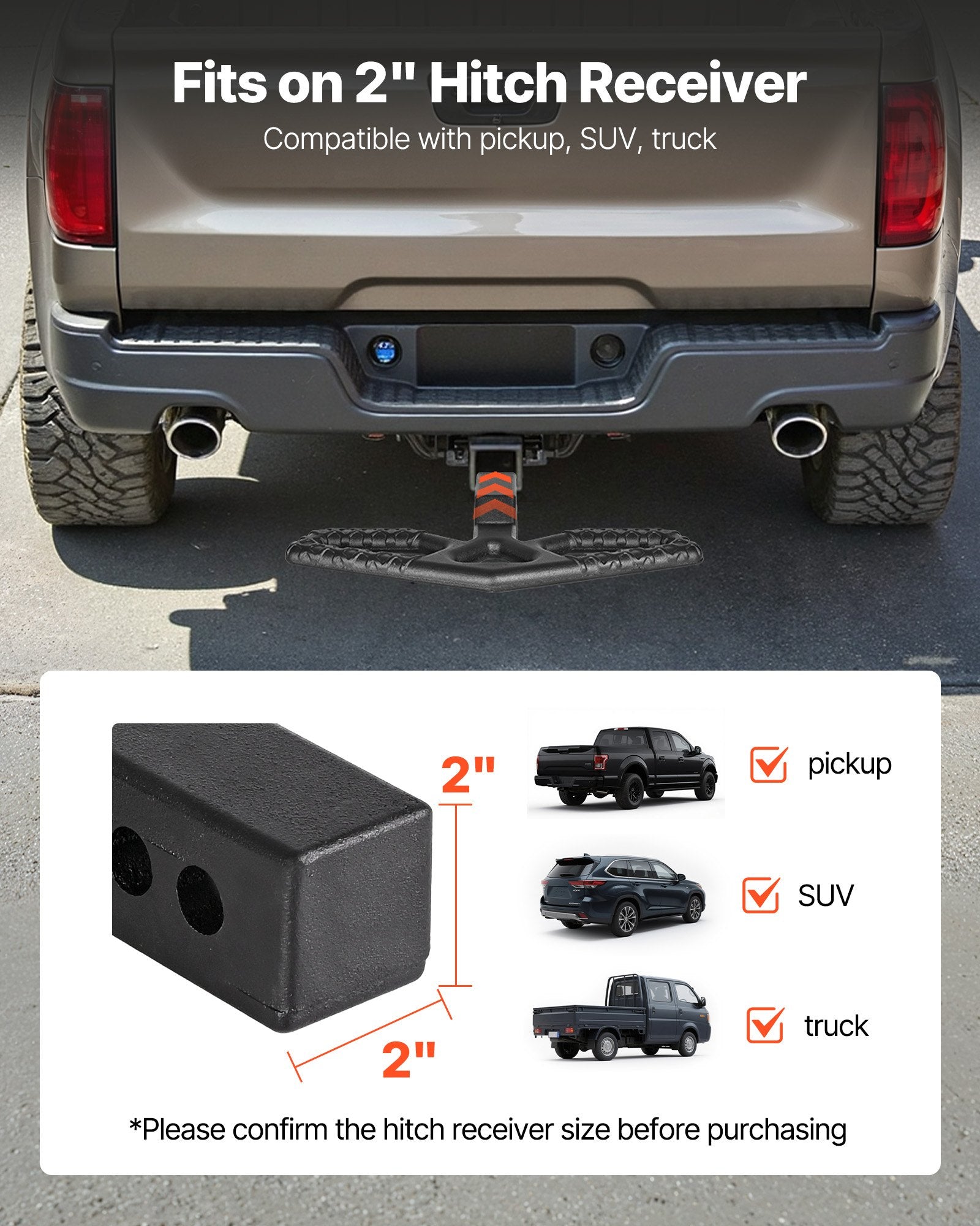 Universal 2-Inch Hitch Step with 350 LBS Capacity - Non-Slip Bumper Guard for Trucks, SUVs, Pickups, Trailers; Includes Pin Kit & Stabilizer