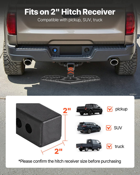 Universal 2-Inch Hitch Step with 350 LBS Capacity - Non-Slip Bumper Guard for Trucks, SUVs, Pickups, Trailers; Includes Pin Kit & Stabilizer