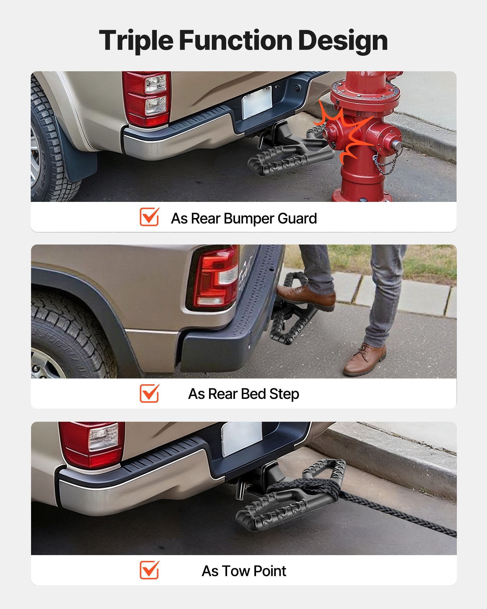 Universal 2-Inch Hitch Step with 350 LBS Capacity - Non-Slip Bumper Guard for Trucks, SUVs, Pickups, Trailers; Includes Pin Kit & Stabilizer