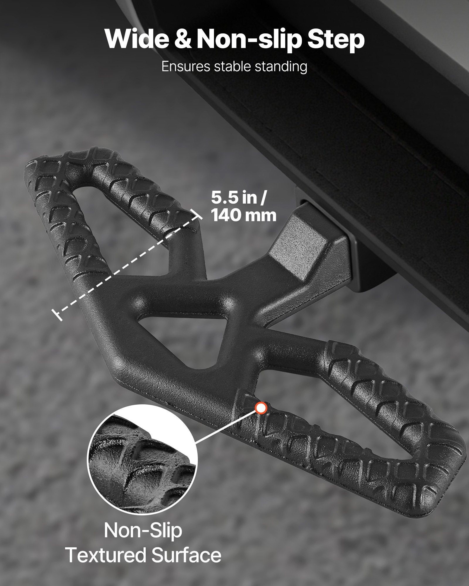 Universal 2-Inch Hitch Step with 350 LBS Capacity - Non-Slip Bumper Guard for Trucks, SUVs, Pickups, Trailers; Includes Pin Kit & Stabilizer