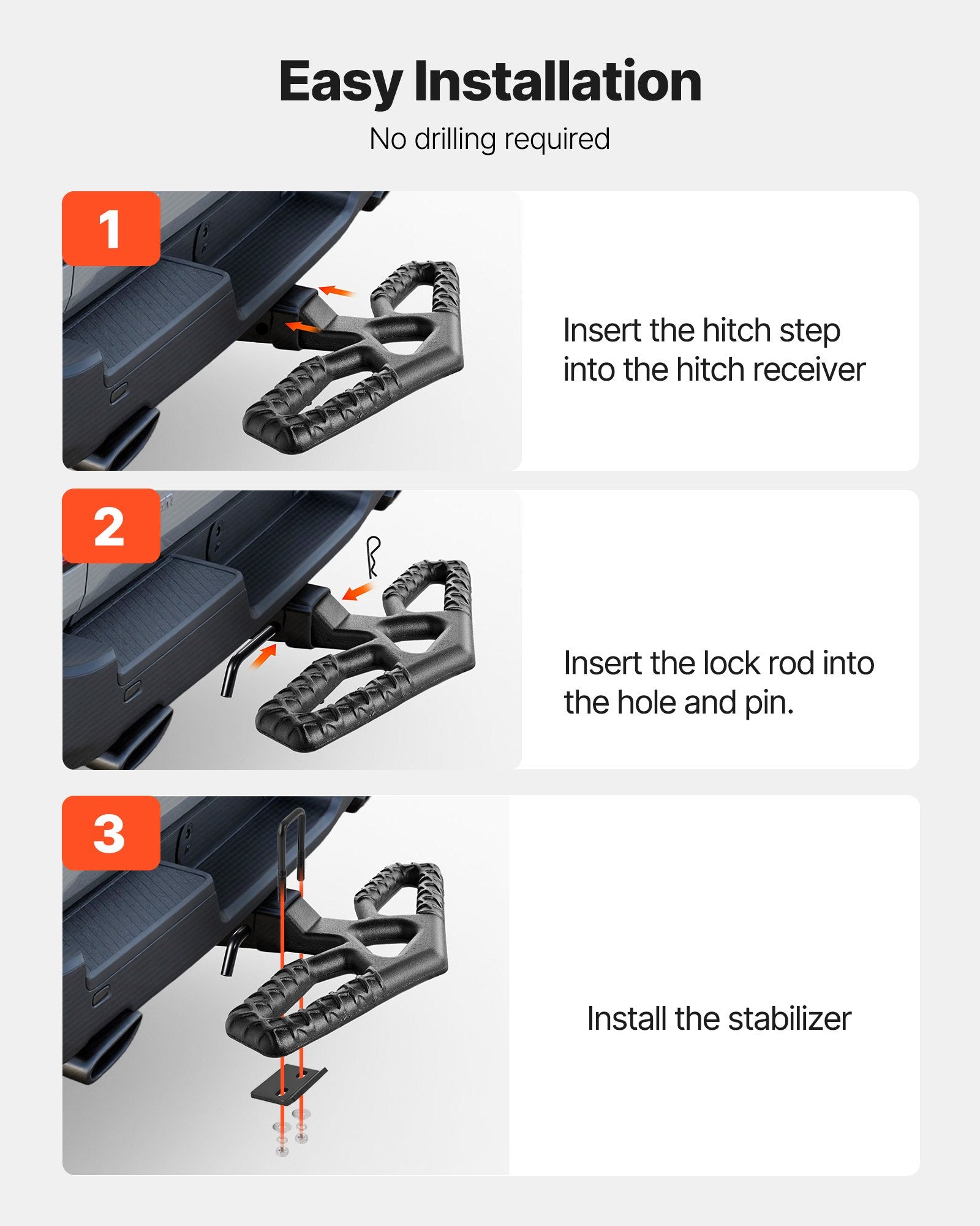 Universal 2-Inch Hitch Step with 350 LBS Capacity - Non-Slip Bumper Guard for Trucks, SUVs, Pickups, Trailers; Includes Pin Kit & Stabilizer