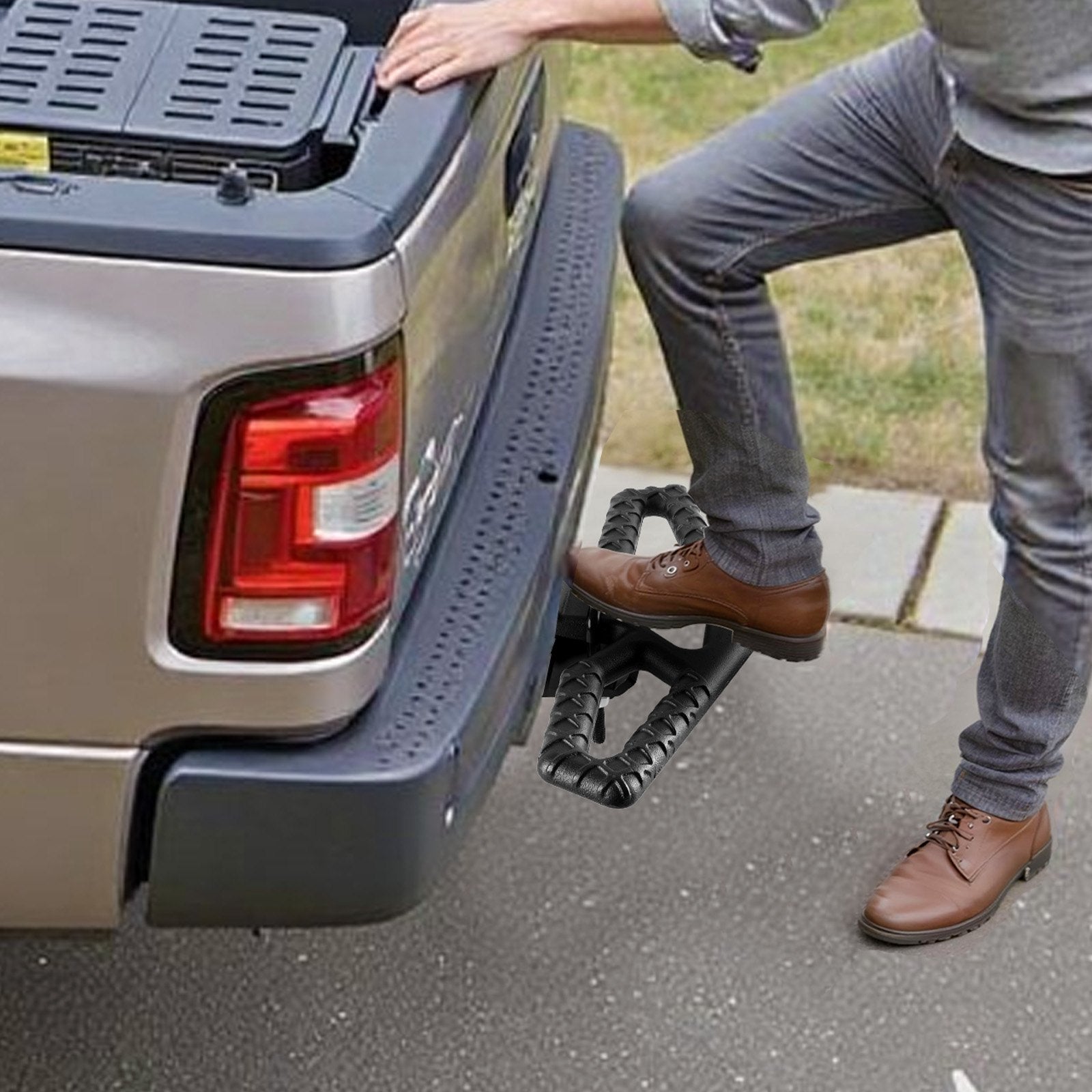 Universal 2-Inch Hitch Step with 350 LBS Capacity - Non-Slip Bumper Guard for Trucks, SUVs, Pickups, Trailers; Includes Pin Kit & Stabilizer