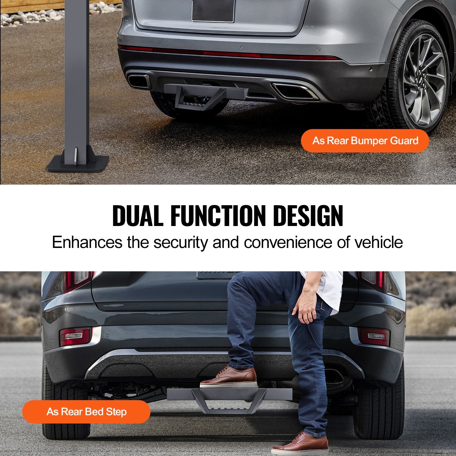 Universal Hitch Step for 2" Receiver - Heavy-Duty Steel, 300 LBS Capacity, Rear Bumper Protector with Pin Lock & Stabilizer for Truck, SUV, Trailer